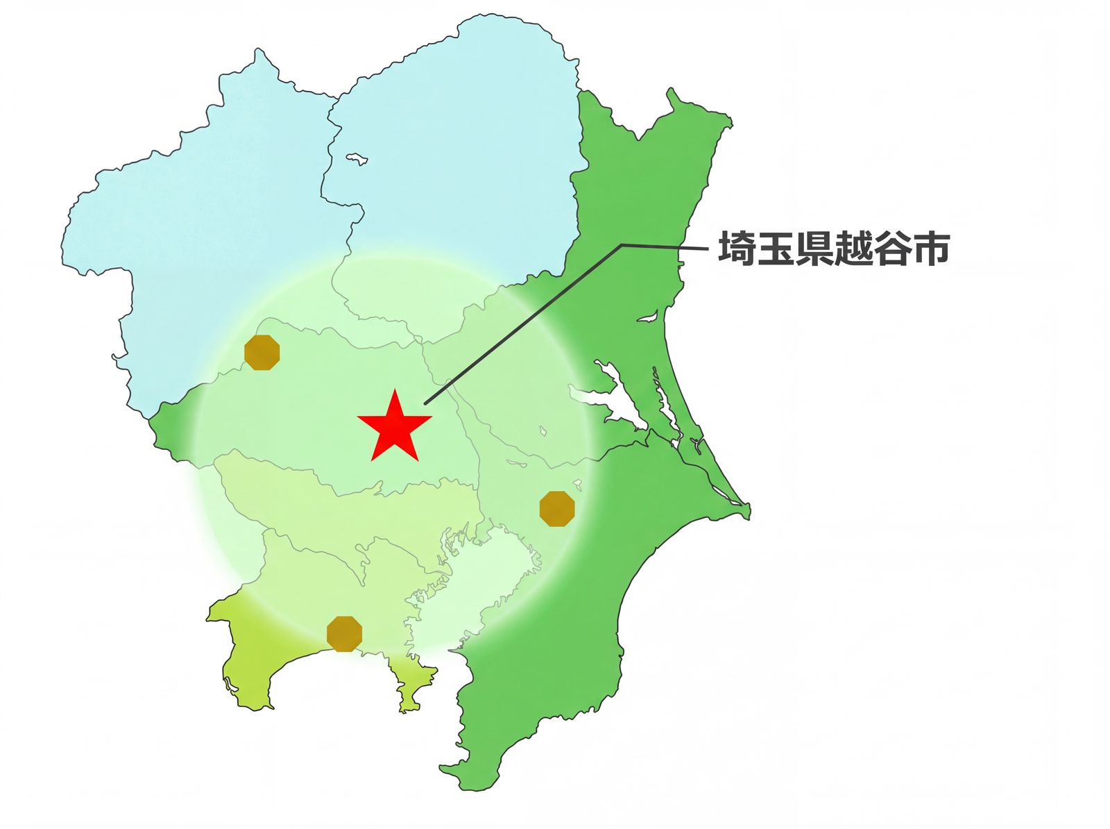 対応エリアマップ 越谷市を中心に埼玉県・東京23区に対応